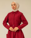 Oversize Kemeri Lastikli Bordo Elbise