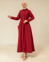 Oversize Kemeri Lastikli Bordo Elbise