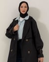 Oversize Kemeri Tokalı Siyah Trençkot