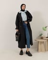 Oversize Kemeri Tokalı Siyah Trençkot