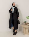 Oversize Kemeri Tokalı Siyah Trençkot