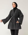 Oversize Kemerli Antrasit Denim Ceket