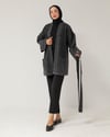 Oversize Kemerli Antrasit Denim Ceket