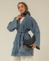 Oversize Kemerli Mavi Denim Ceket