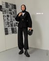 Oversize Kemerli Siyah Kaşe Ceket
