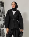 Oversize Kemerli Siyah Kaşe Ceket