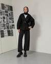 Oversize Kemerli Siyah Kaşe Ceket