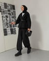 Oversize Kemerli Siyah Kaşe Ceket
