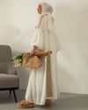 Oversize Nakış Detaylı İçlikli Ekru Elbise