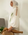 Oversize Nakış Detaylı İçlikli Ekru Elbise
