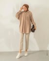 Oversize Pile Detaylı Bej Tunik