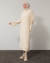 Oversize Saç Örgü Krem Triko Elbise