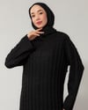 Oversize Saç Örgü Siyah Triko Elbise