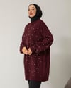 Oversize Taş İşlemeli Bordo Triko Kazak