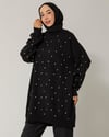 Oversize Taş İşlemeli Siyah Triko Kazak