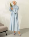 Oversize Yarım Düğmeli Bebe Mavisi Kabartma Kumaş Elbise