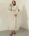 Oversize Yarım Düğmeli Çiçek Desenli Elbise