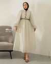 Oversize Yarım Düğmeli Puantiye Desenli Elbise