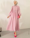 Oversize Yarım Düğmeli Pudra Kabartma Kumaş Elbise
