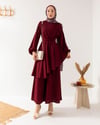 Pile Detaylı Pantolonlu Bordo Takım