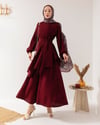 Pile Detaylı Pantolonlu Bordo Takım