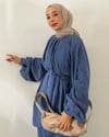 Pile Detaylı Pantolonlu İndigo Takım