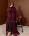 Şal Detaylı Çiçek Desenli Bordo Abaya