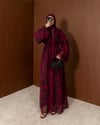 Şal Detaylı Çiçek Desenli Bordo Abaya