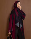 Şal Detaylı Desenli Bordo-Siyah Abaya
