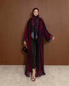 Şal Detaylı Desenli Bordo-Siyah Abaya