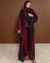 Şal Detaylı Desenli Bordo-Siyah Abaya
