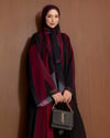 Şal Detaylı Desenli Bordo-Siyah Abaya