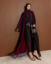 Şal Detaylı Desenli Bordo-Siyah Abaya