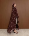 Şal Detaylı Desenli Kahve Abaya