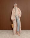 Şal Detaylı Desenli Pembe Abaya