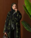 Şal Detaylı Desenli Siyah-Yeşil Abaya