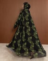 Şal Detaylı Desenli Siyah-Yeşil Abaya