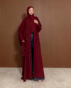 Şal Detaylı Taş İşlemeli Bordo Abaya
