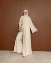 Şal Detaylı Taş İşlemeli Krem Abaya