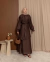 Sarsala Omuz Büzgülü Kahve Elbise