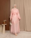 Sarsala Omuz Büzgülü Pembe Elbise