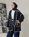 Şerit Detaylı Lacivert Kaşe Ceket