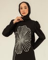 Taş İşlemeli Siyah Krep Elbise