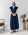 V Yaka Düğmeli Lacivert Denim Jile