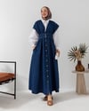 V Yaka Düğmeli Lacivert Denim Jile