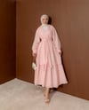 V Yaka Pembe Gofre Elbise
