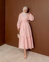 V Yaka Pembe Gofre Elbise