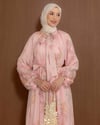 Yaka Bağcıklı Desenli Pembe Elbise