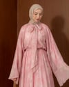 Yaka Bağcıklı Desenli Pembe Elbise