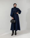 Yaka Bağcıklı Koyu Lacivert Denim Takım